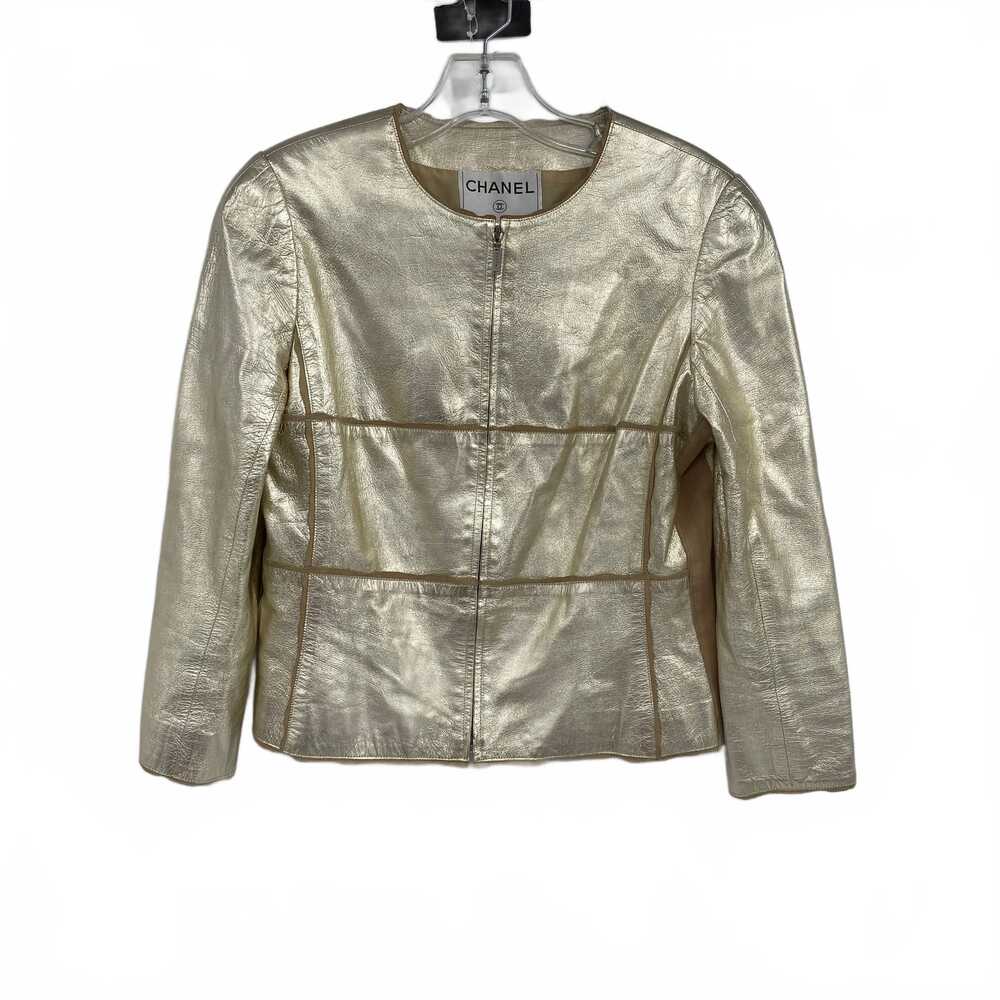 CHANEL Leather 2000’s Zip Up Jacket | Gold, Size S, Made in France